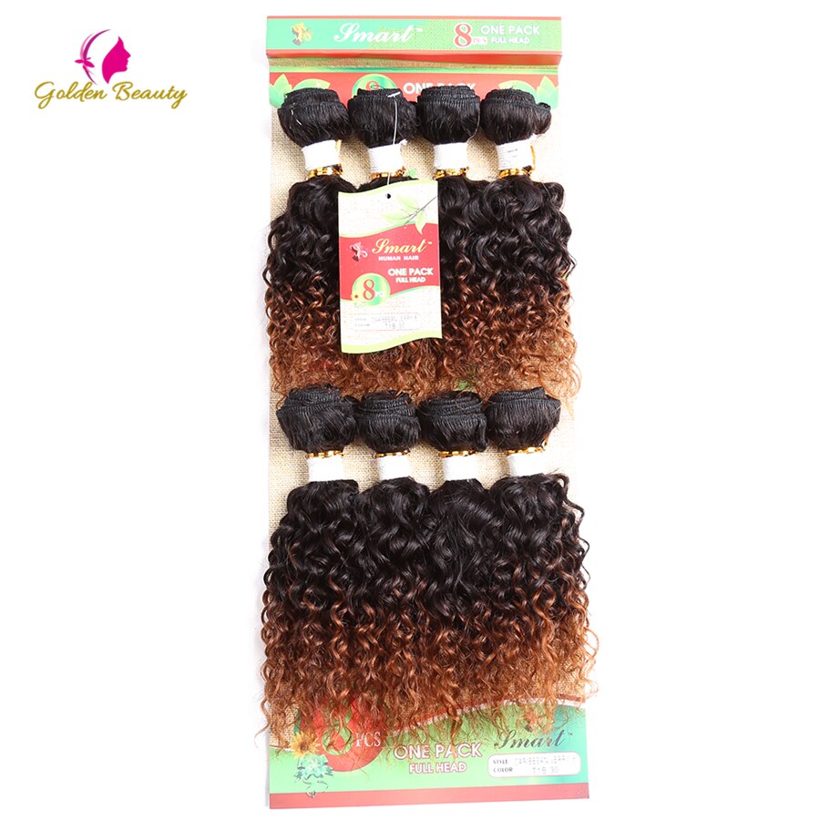 Golden beauty 8 stk/pakning 8 tommer krøllet sy i vævet afro syntetisk hår skud sy i vævet hår extensions til kvinder