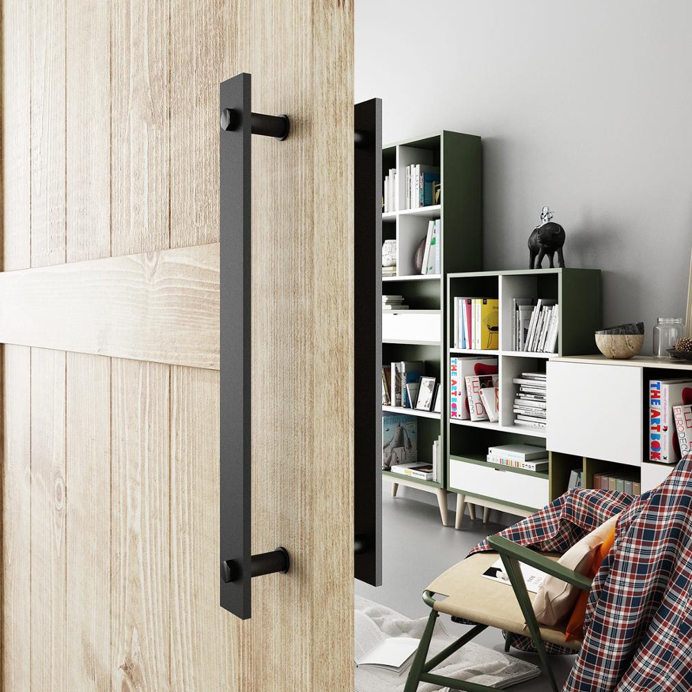 14&quot; Steel Rustic Black Barn Door Handle And Pull Wood Door Two-Side Flat Bar-to-Bar handles