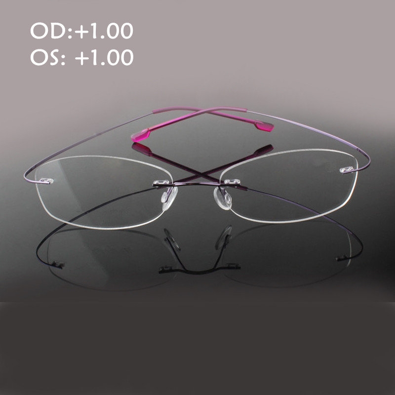 Rimelss Edelstahl flexibel Brillen Rezept Brillen Presbyopie Hyperopie Weit-kurzsichtig Lesebrille Festigkeit: Violett Plus 100