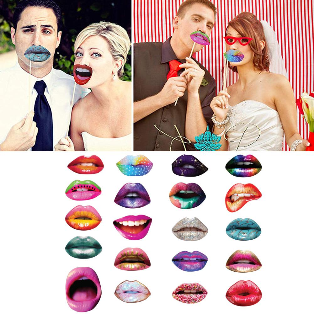 20pcs/set DIY Photo Booth for Wedding Birthday Party Decoration Adult Funny Lip Mouth DIY Photo Booth Props with Wooden Stick