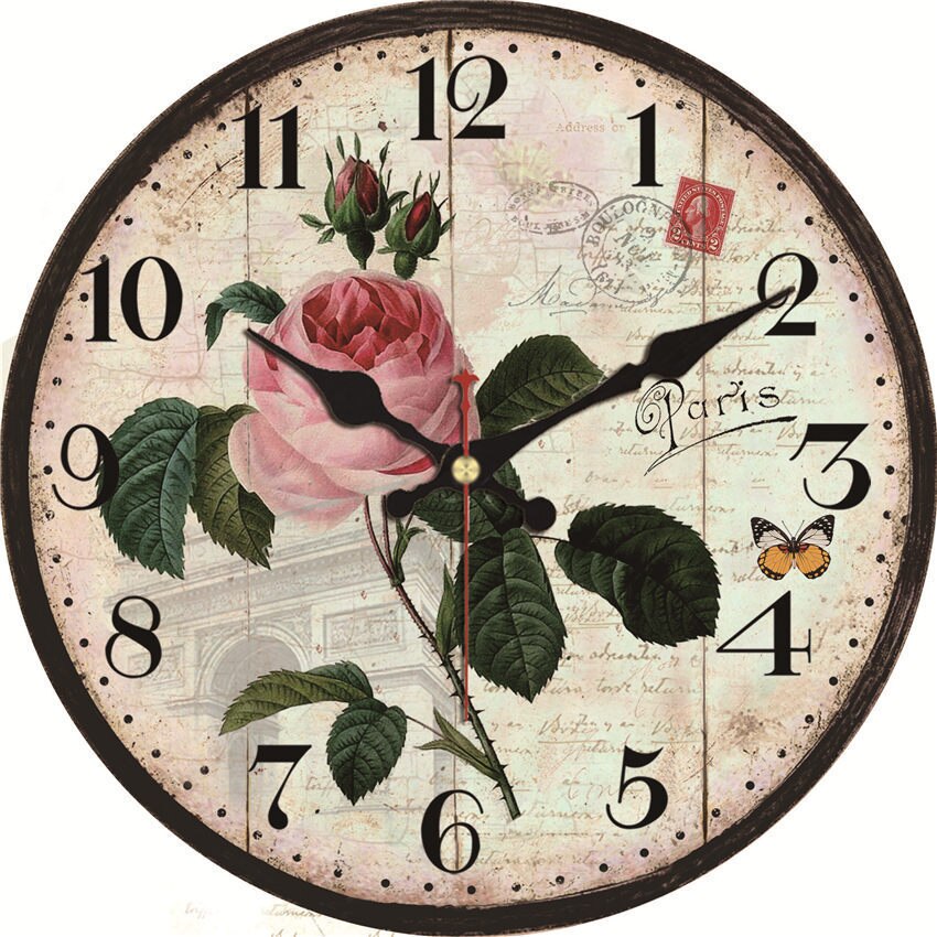 flower Rose Wall Clock Stamp Vintage Wall Clock Fl... Grandado
