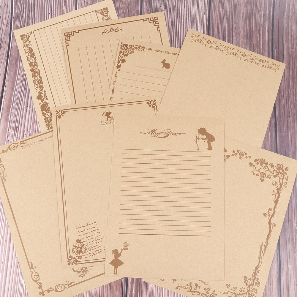 8 Vellen/Set 8 Patronen Vintage Schrijven Brief Papier Briefpapier Papier Pad Note Brief Set Creatieve Briefhoofd: brown