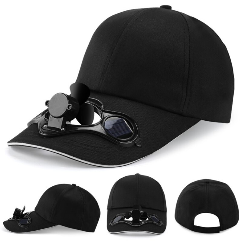 Summer Outdoor Sport Hats Sun Protection Cap With Solar Cool Fan Sunscreen Solar Powered Fan Hat Bicycling Climbing Baseball Cap: Black