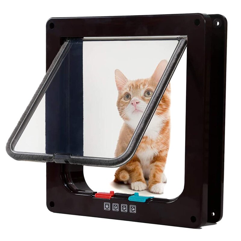Dog Cat Flap Door with 4 Way Security Lock Flap Door For Dog Cats Kitten ABS Plastic Small Pet Gate Door Kit Flap Doors