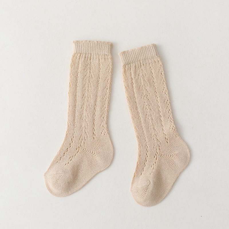 Baby Girls Socks Summer Kids Long Sock Toddlers Knee High Mesh Thin Socks Hollow Out Soft Cotton Infant Socken For 0-7 Years: 4-6T / Brown
