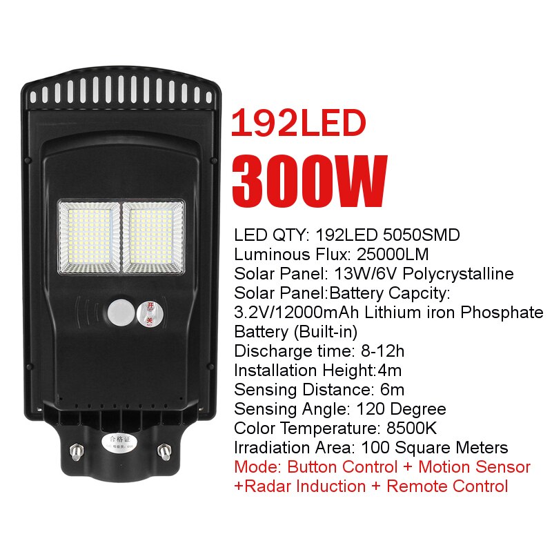LED Solar Street Light 300W 600W 900W PIR Motion Sensor Wtaerproof IP65 Black LED Remote Control Outdoor Garden Wall Lamp: 300W