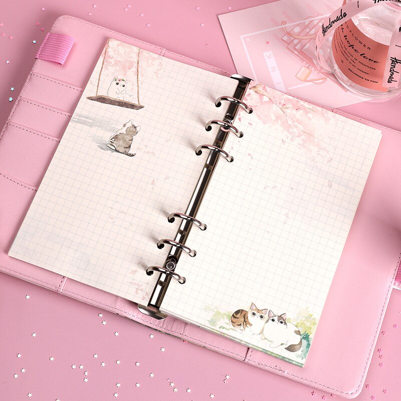 Cartoon Pink Loose Leaf A6 Refill Paper 80sheets Dot Grid Ruled Blank Mixed Inside Papers Spiral Notebook Accessory