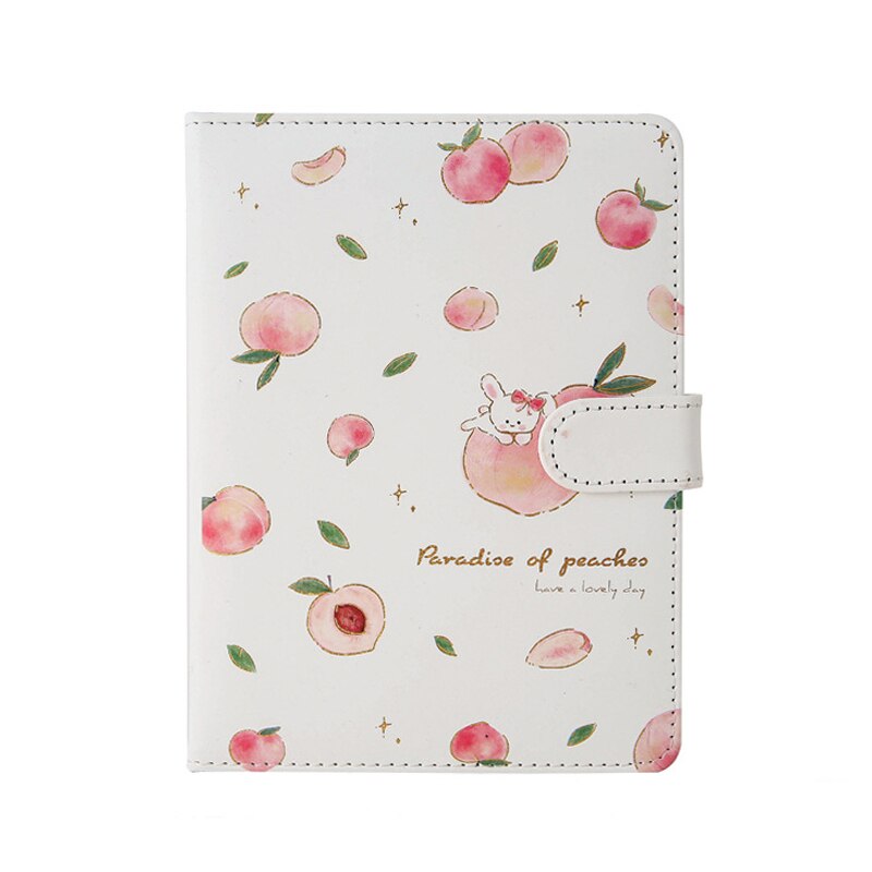Cute Peach Diary Planner for Girl Student Kawaii Small Fresh Color Page PU Magnetic Agenda Journals Notebooks Stationery: Peach Rabbit / Large 130x172mm