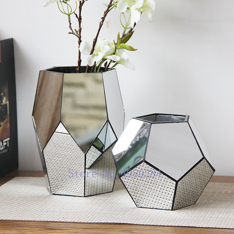 Geometrisk spegel skarv glas vas modernt hem vardagsrum skrivbord blomma arrangemang tillbehör dekorativa prydnader