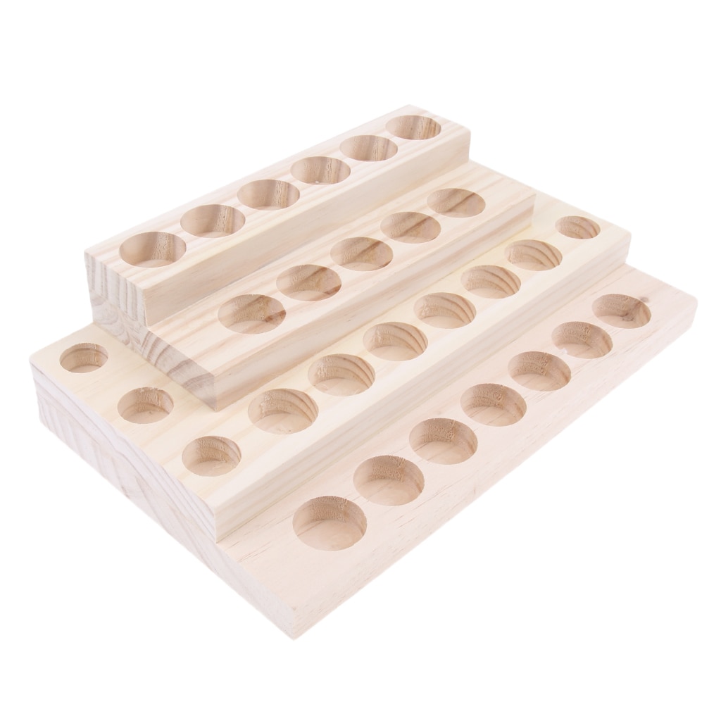 Soporte de exhibición de aceite esencial de madera Natural, estante organizador de almacenamiento para botellas de 9/18/30 ranuras, 5-15ml, bandeja de almacenamiento de Perfume