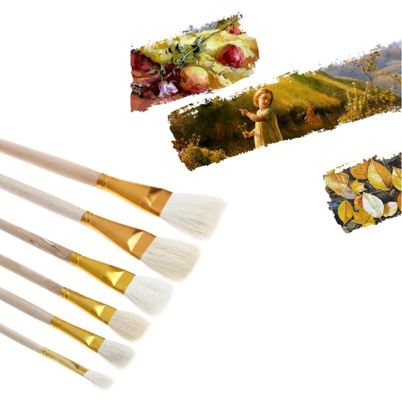 6Pcs Artist S Penselen Set Wol Haar Aquarel Acryl Olieverf Borstel D2TD