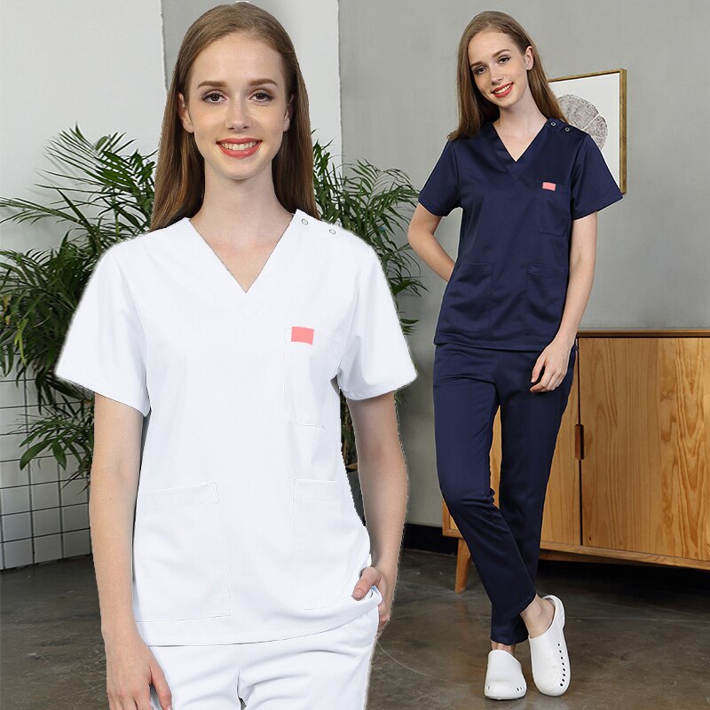 Uniforme blanc Polyester coton solide couture animal de compagnie Salon de beauté Scrubs uniforme laboratoire opérateur gommage travail uniforme