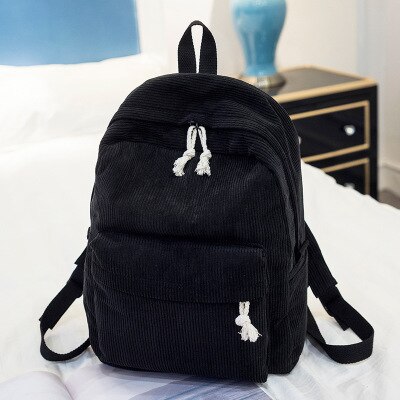 Beibaobao Preppy Style Soft Fabric Backpack Female Corduroy School Backpack For Teenage Girls Striped Backpack Women: black