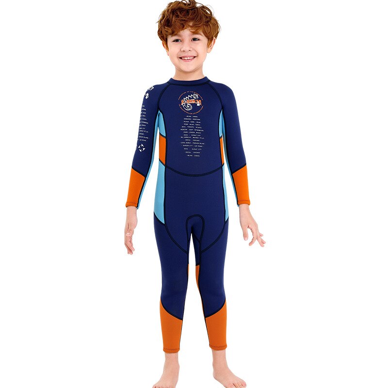 Traje de buceo de neopreno para niños de 2,5 MM, traje de buceo para niños, traje de baño de buceo a prueba de sol, bañador de surf a la deriva: Azul / S