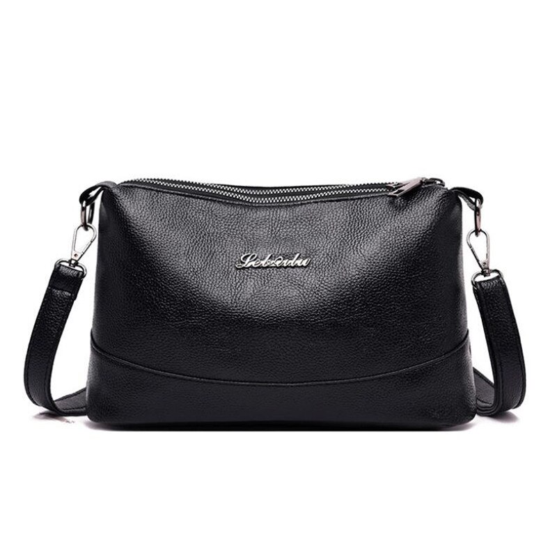 Yogodlns Double poches sacs à bandoulière en cuir souple PU femmes sac à bandoulière avec deux sangles épaule femme sacs de messager noir: Default Title