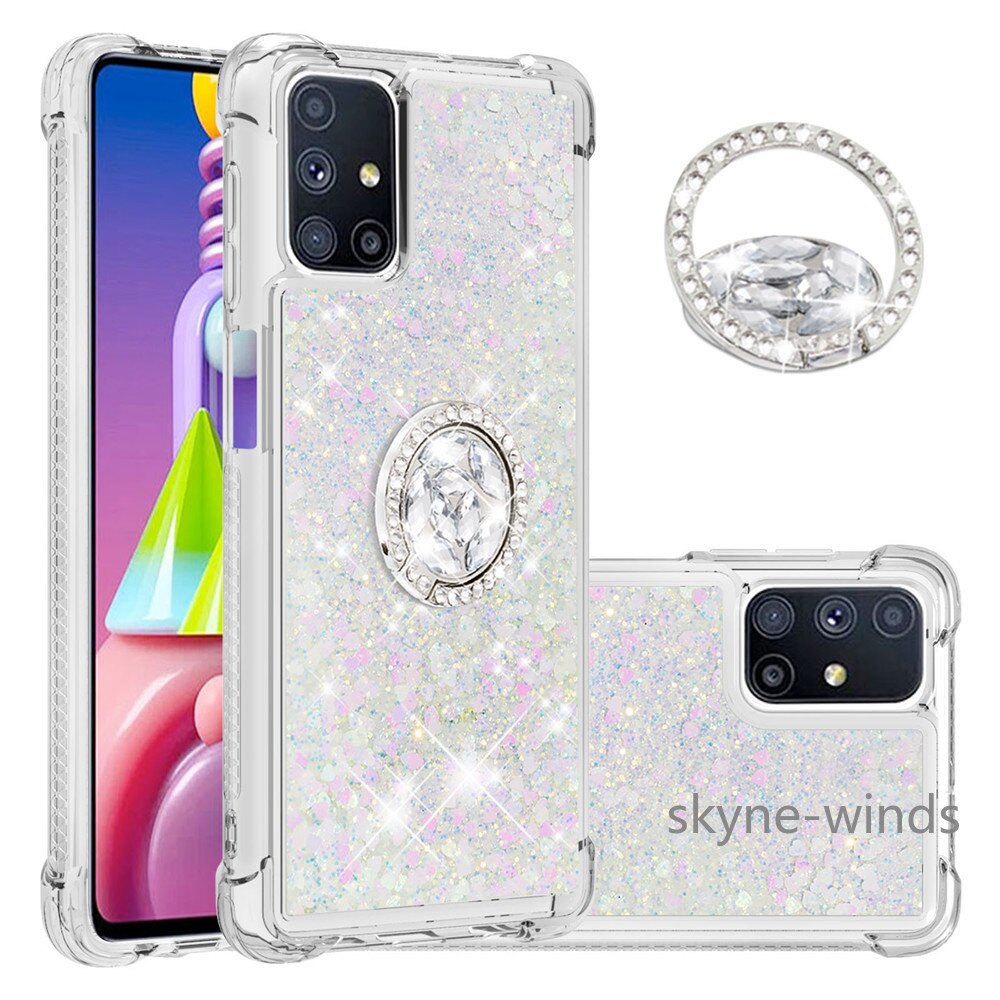 Voor Samsung Galaxy M51 SM-M515F/Dsn Vingerafdruk Gat Op De Zijkant Internationale Editie Strass Ring Gesp Quicksand Case