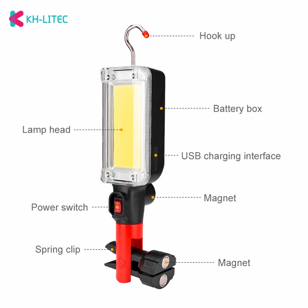 Cob Led Work Light Floodlight Rechargeable Lamp Led Portable Magnetic Light Hook Outdoor Camping Inspection Light Flashlight
