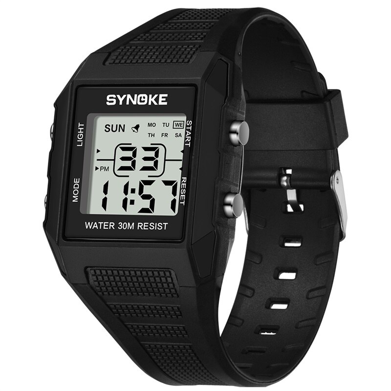 Synoke Kinderen Horloges Sport Kleine Wijzerplaat Mode Waterdichte Led Chronograaf Stop Watch Student Digitale Horloge Jongens Relgio: Black