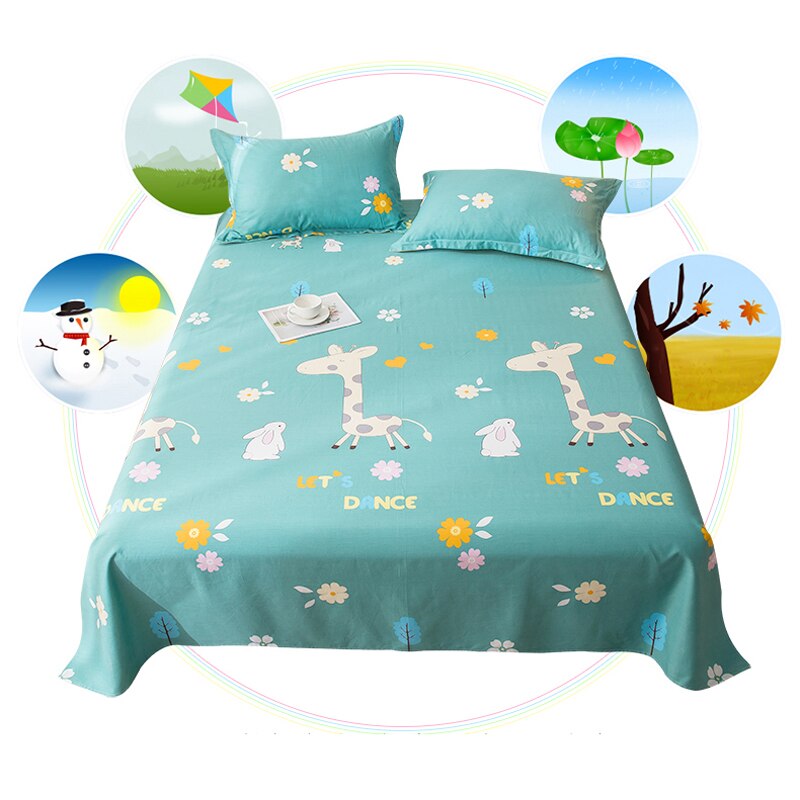 100% couverture de lit en coton roi reine taille mignon dessin animé cerf rose vert enfants drap plat pur coton literie simple drap de lit JF001