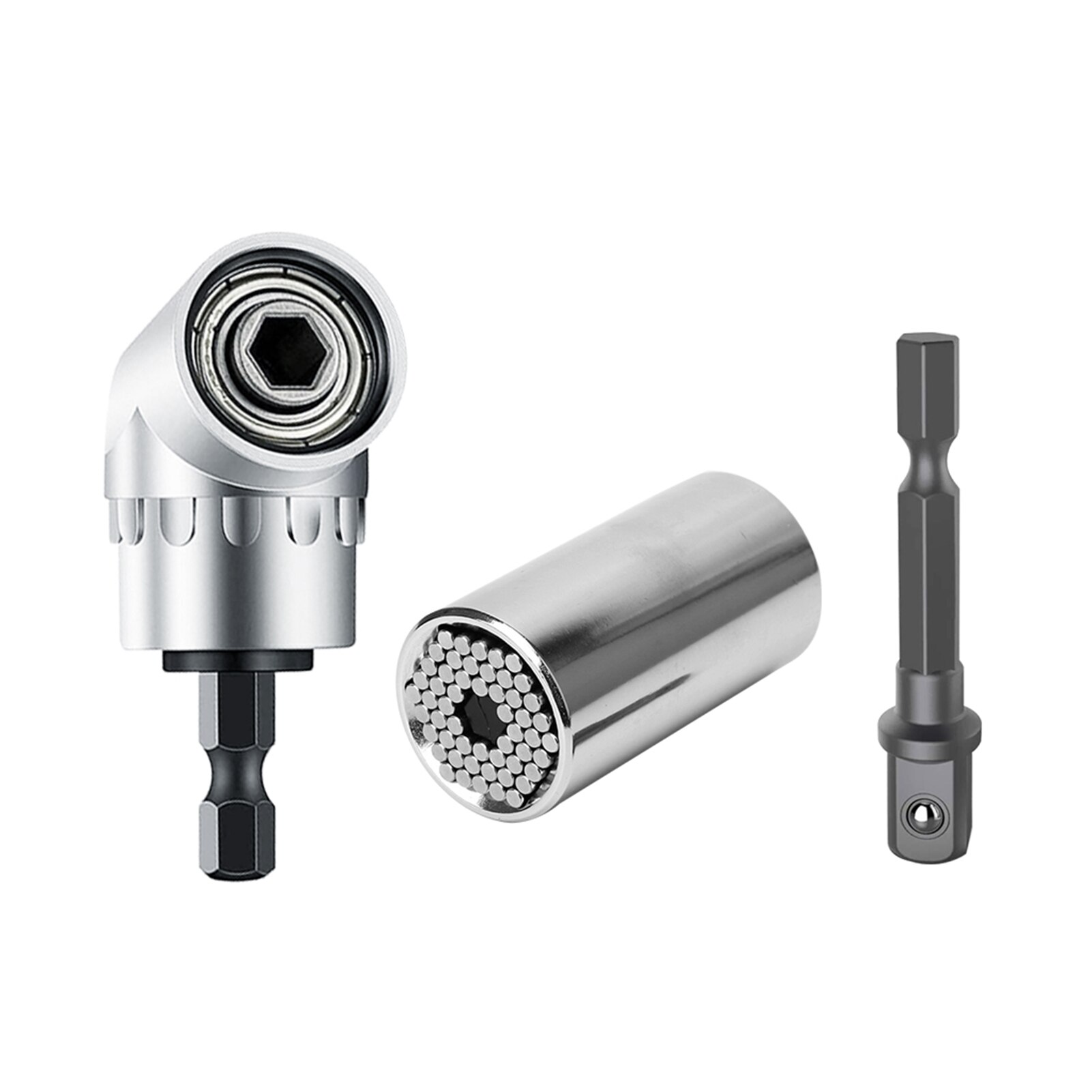 3pcs/set 7-19mm Home Universal Ratchet Socket Metric Wrench Multi-function Power Drill Adapter 105 Degree Portable Repair Metal