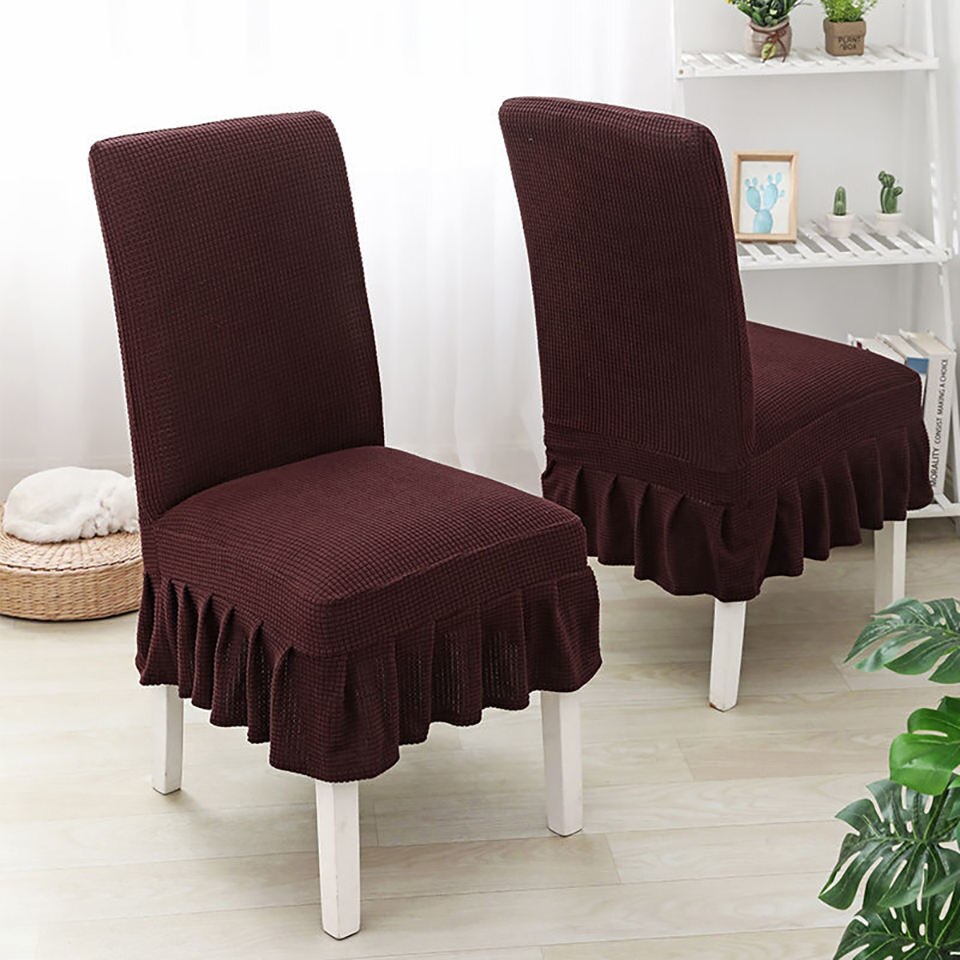 Super Soft Polar Fleece Fabric Skirt Style Chair Cover Elastic Chair Covers Spandex For Kitchen/Wedding Chair Covers Dining Room: Dark coffee color