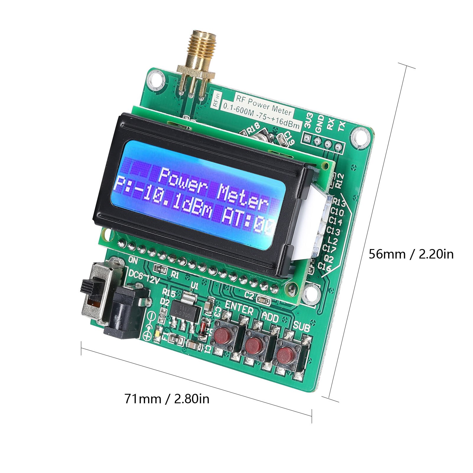 Digital Wattmeter Radio Frequency Power Meter Detector -75dBm to +16dBm Measurement Ranges Frequency Attenuation Module