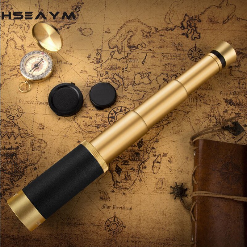 HSEAYM 25X50 Pirate Telescope Monocular BAK4 Portable Low Light Level Night Vision Aluminum Alloy HD Broadband Green Film