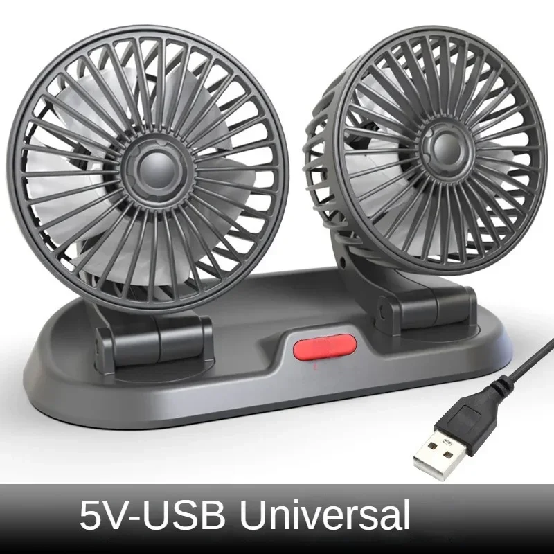 Autoventilator usb /12v/24v dubbele kop verstelbaar 360 ° elektrische autoventilator stil 2- snelheden multifunctioneel tijdelijke parkeerkaart autoventilator: Zwart