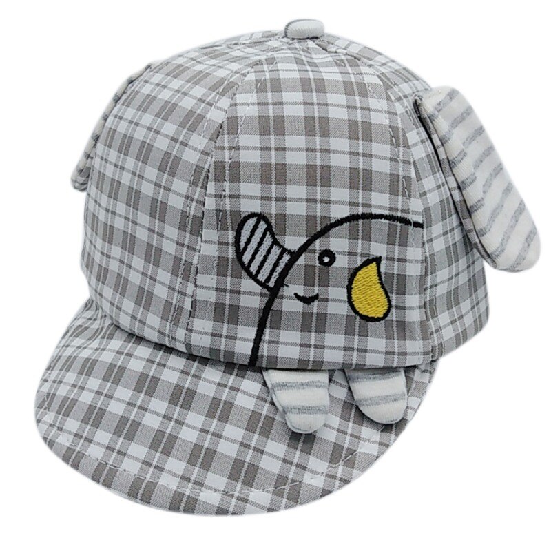 Toddler Fastener Tape Adjustable Ball Hat Baby Boys Girls Baseball Cap Cotton Breathable Plaid Cartoon Print Hats 4Colors