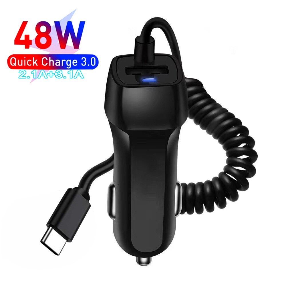 48W Usb Snelle Autolader Stretch Kabel Adapter Voor IPhone13 12 11 Pro Max Samsung Galaxy Note20 Android Type-C Auto-oplader