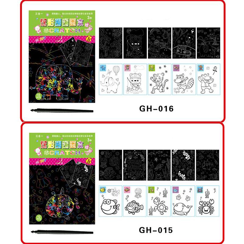 22 Pagina &#39;S Tekening Boek 3 In 1 Kras Schilderen Kleur Vulling Speelgoed Cartoon Dier Eenhoorn Dinosaur Kinderen Kids Jongens Meisjes