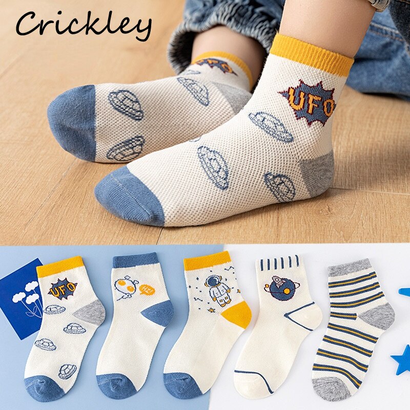 5Pairs/lot Cartoon Shark Children&#39;s Cotton Socks Spring Summer Mesh Boys Socks Soft Thin Breathable Kids Short Sock 1-13T