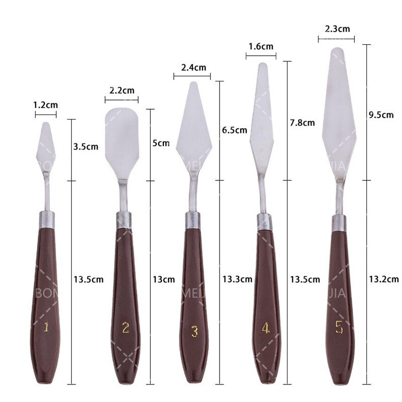 Kunstner rustfri stål paletknive spatler maling metal pallekniv 5 stk zxx 9078