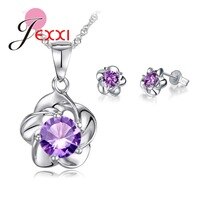 Venda quente elegante flor cz zircon 925 prata esterlina colar brincos conjunto feminino meninas festa de casamento conjunto de jóias: 2