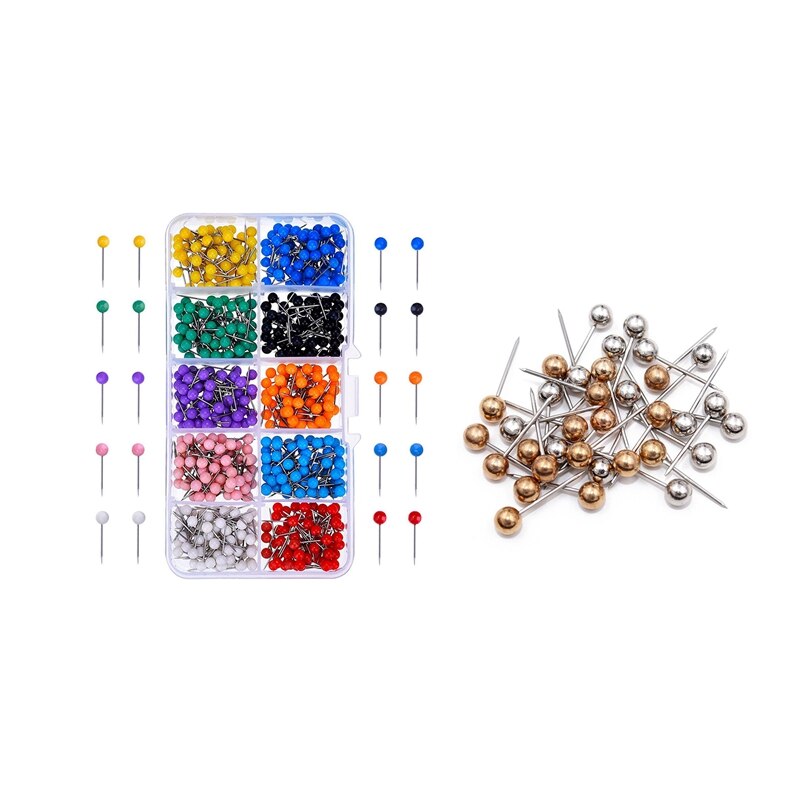 500 Stuks Kaart Kopspijkers Push Pins Plastic Kop Met Stalen Punt, 4Mm & 400Pcs (Goud & Zilver): Default Title