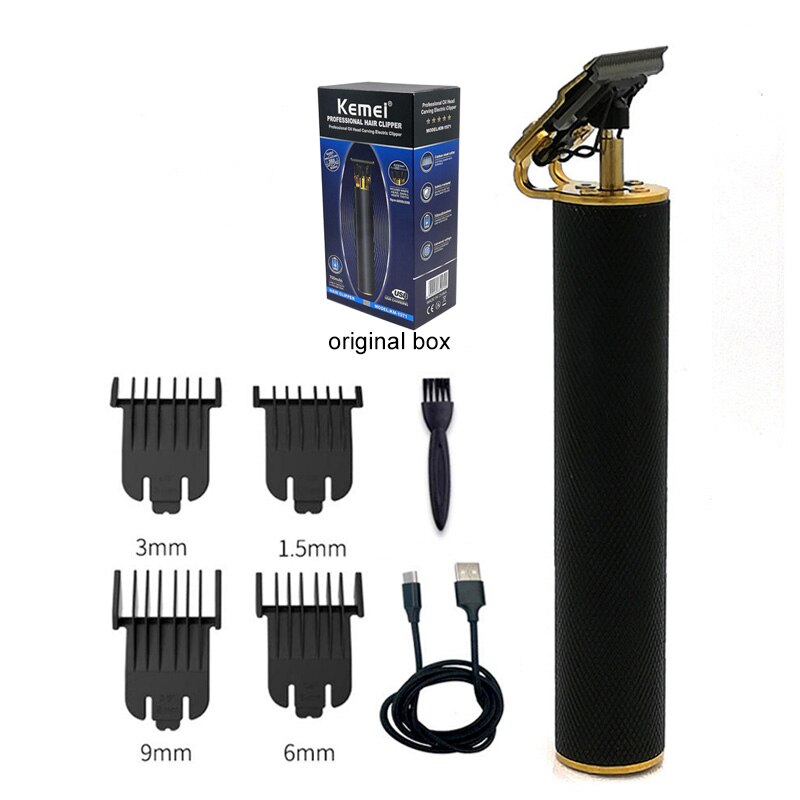Kemei 1971 – tondeuse à cheveux sans fil tondeuse à barbe Pro li-outliner pour hommes, rasage à 0mm, finition USB, Machine de coupe de cheveux: Black with box