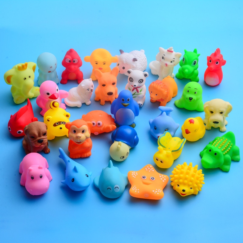 Cute Bath Toys Animals Swimming Water Toy Colorful Soft Floating Rubber Duck Squeeze Sound Squeaky Bathing Toy For Baby Bath