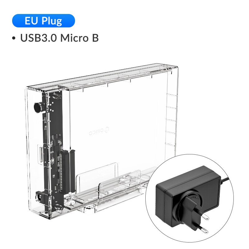 Orico Hdd Case 3.5 Sata Naar USB3.0 6Gbps Transparante Harde Schijf Behuizing Voor Hdd Ssd Disk Hd Externe Hdd behuizing 16Tb (3159U3): EU Plug