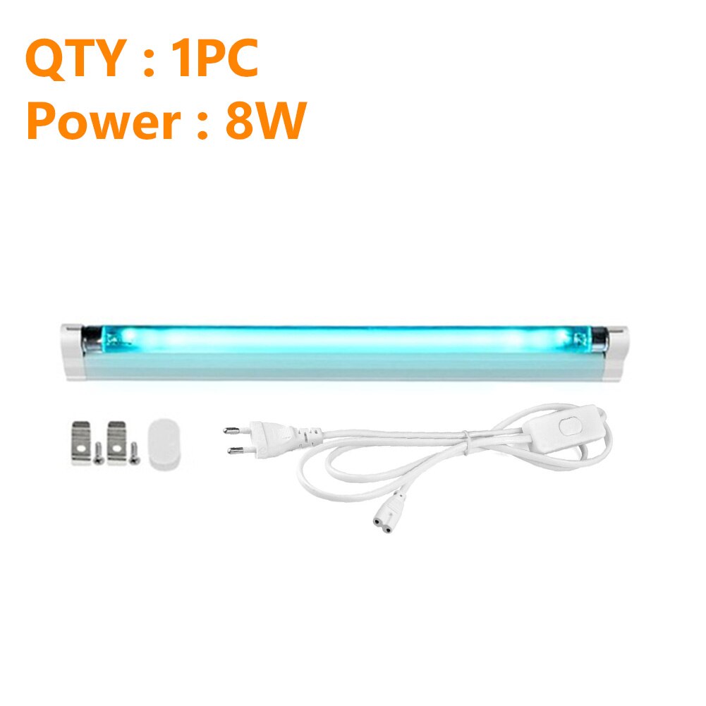UVC Disinfection Lights Tube UV Ozone Germicidal Lamp T5 Tube Kill Dust Mite Ultraviolet Sterilizer Bulbs 6W 8W EU Plug 220V: 1x 8W Lamp x 1x EU