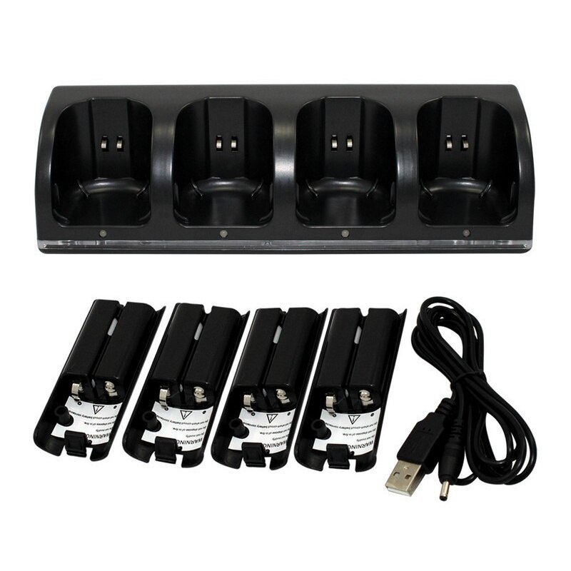 Voor Nintendo Wii Gamepad Batterij Lader Met 4X2800Mah Oplaadbare Batterijen Voor Wii Remote Controller Opladen Dock Station: Black Four Charging