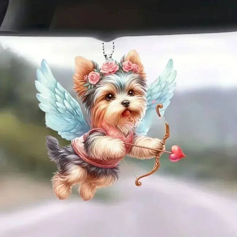 Lindo perro Material acrílico accesorios decorativos planos para coche moldura Interior colgante para coche adornos colgantes adornos para coche: Blanco