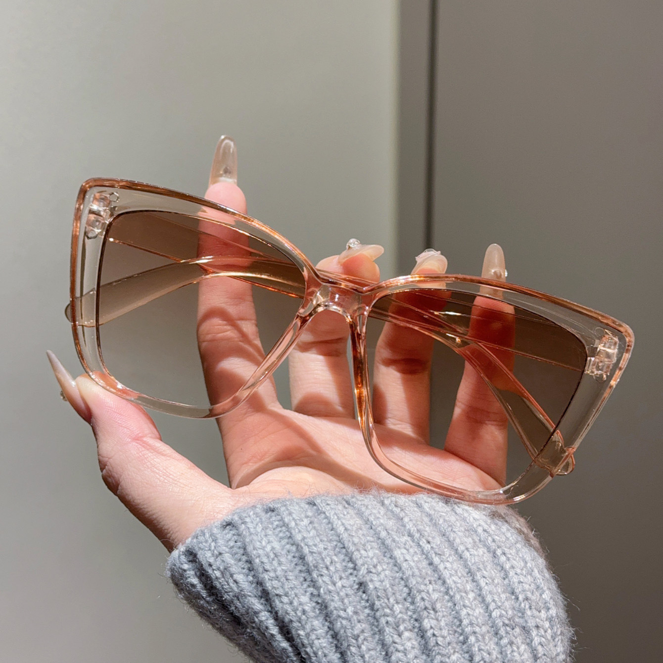 Trendy store cat eye-solbriller for kvinner og menn, retro firkantede solbriller med  uv400 beskyttelsesbriller