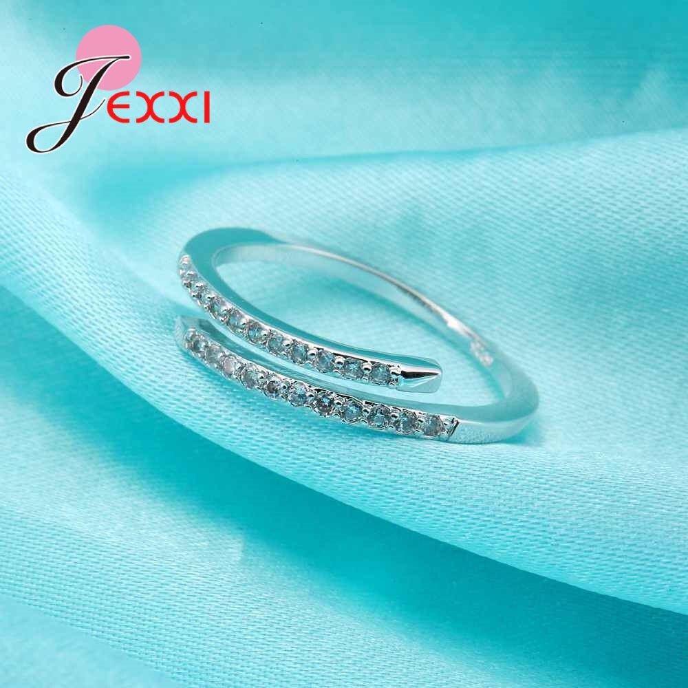 Nice Simple 925 Sterling Silver Jewelry Adjustable Ring White Shiny Rhinestone Crystal Ring For Ladies Female