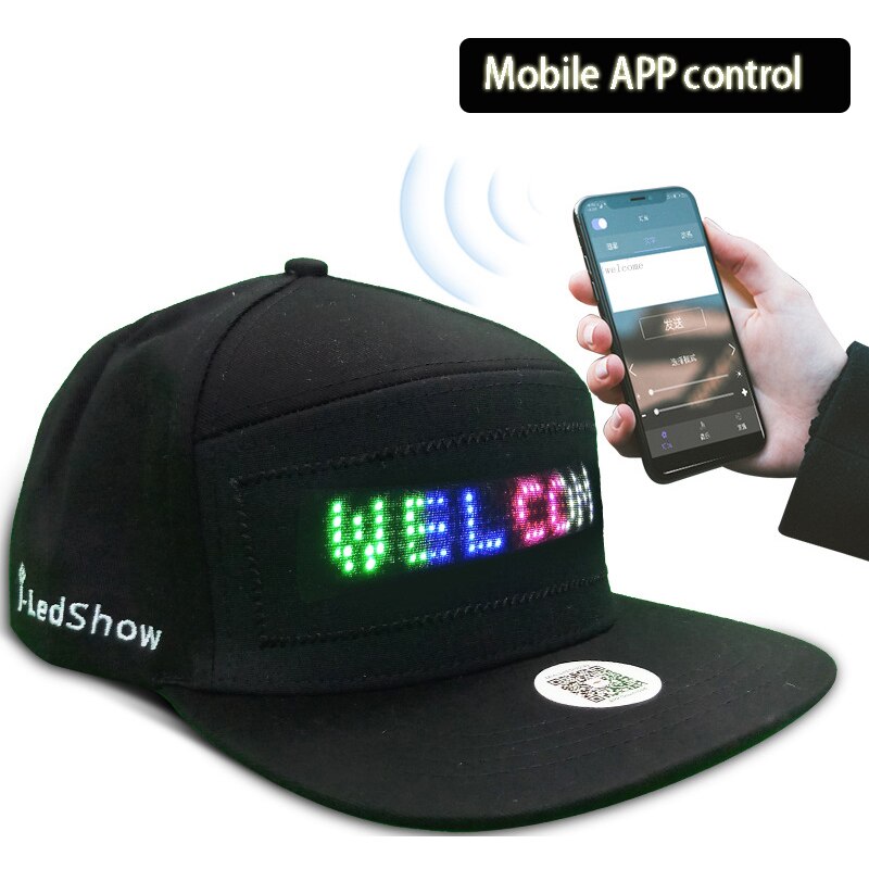 Sombrero LED que brilla con aplicación para teléfono móvil, se desplaza de forma inalámbrica, Bluetooth, pantalla Flexible, gorra LED, pantalla de mensajes