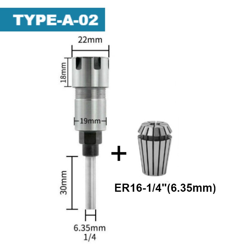 ER16 ER20 Router Collet Extension Rod Chucks Holder Adapter with Spring Collet Set Engraving Machine Extension Milling Cutter: TYPE-A 02
