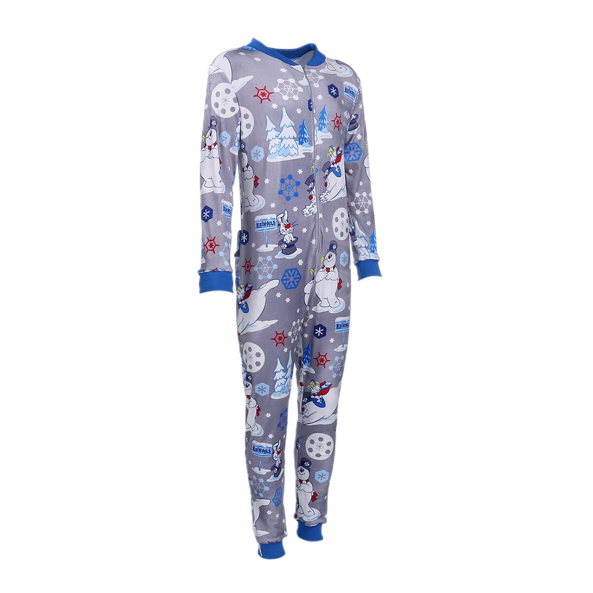 Vrouwen Xmas Junpsuits Cartoon Herten/Sneeuwman Printing Lange Mouwen Casual Sexy Jumpsuit Met Rits Open Voor Meisjes plus Size: Grijs / XXL