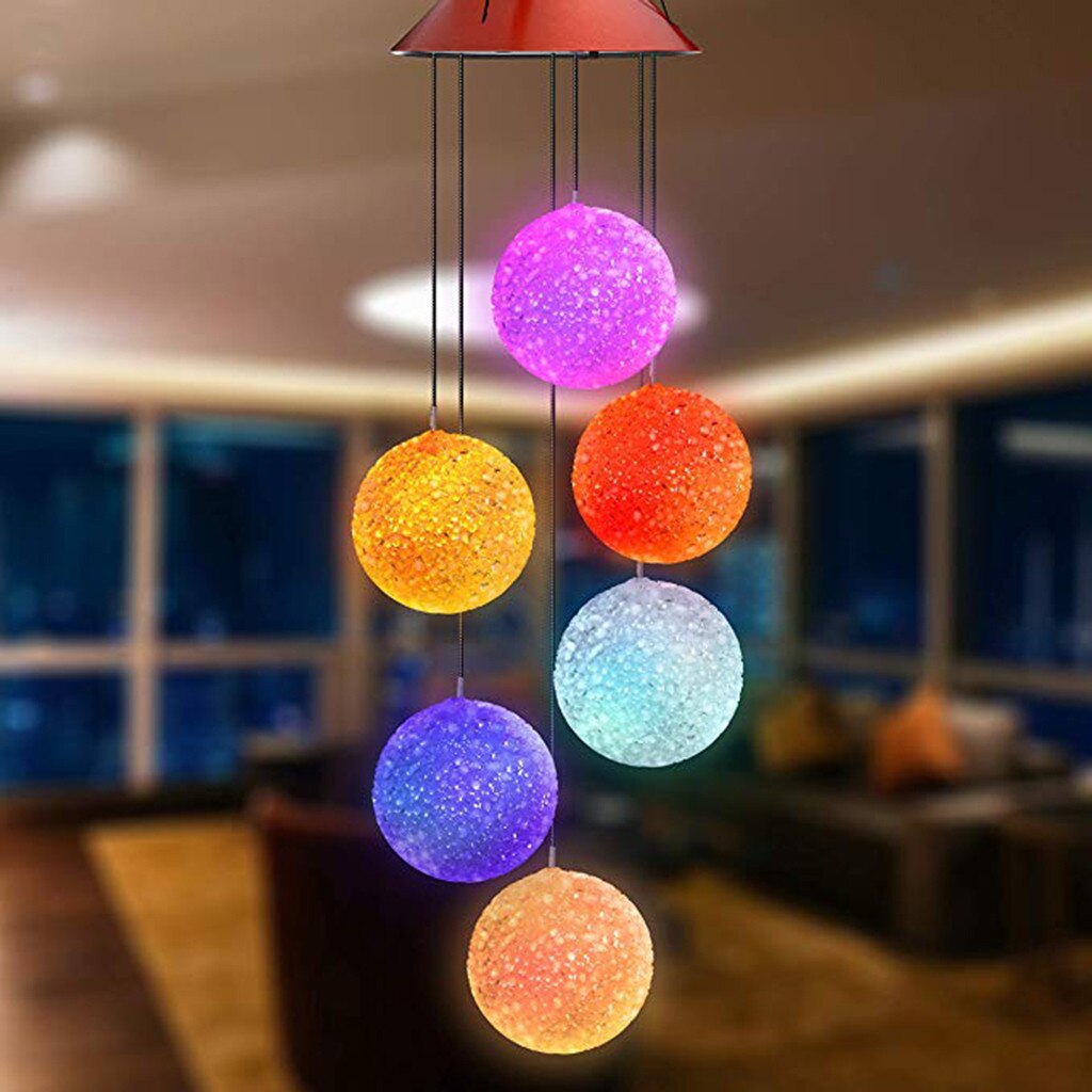 Kleur Veranderende Solar Power Wind Chime Crystal Ball Led Opknoping Spinner Lamp Kleur Veranderende Waterdichte Outdoor Windchime Licht