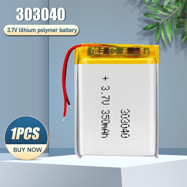 Batería recargable de polímero de litio para auriculares, 303040, 033040, 3,7 V, 350mAh, MP4, LED, Bluetooth, bolígrafo de lectura, podómetro, celda de iones de litio: 1PCS
