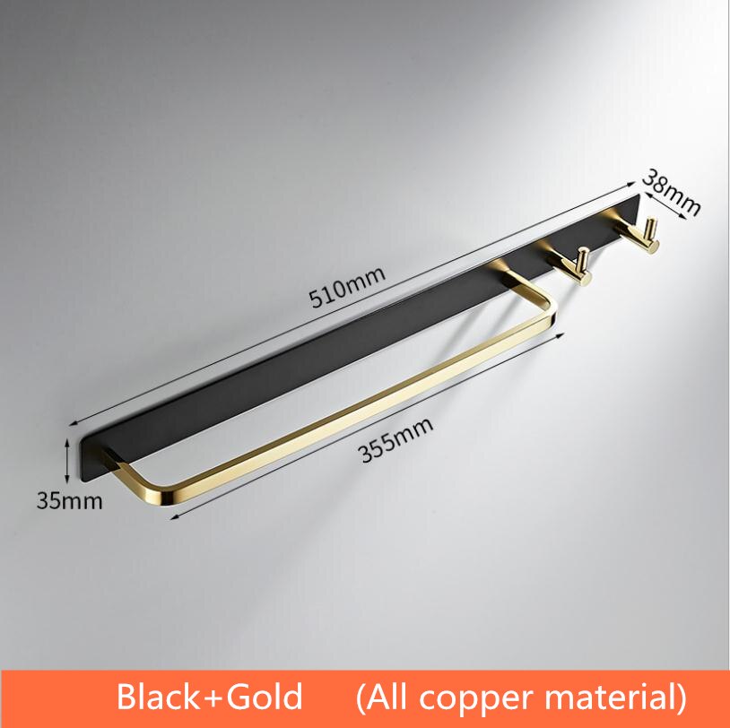 Alle Koper Materiaal Handdoek Bar Wandmontage Badkamer Handdoek Rek Met Dubbele Handdoek Haken Badkamer Hardware Hanger: Black and gold