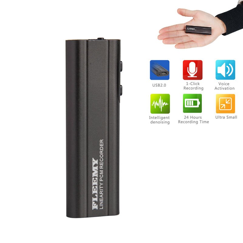 FLEEMY 8GB Oplaadbare Mini Digitale Voice Recorder MP3 Speler Dual Mic HD opname Dictaphone Metalen Body